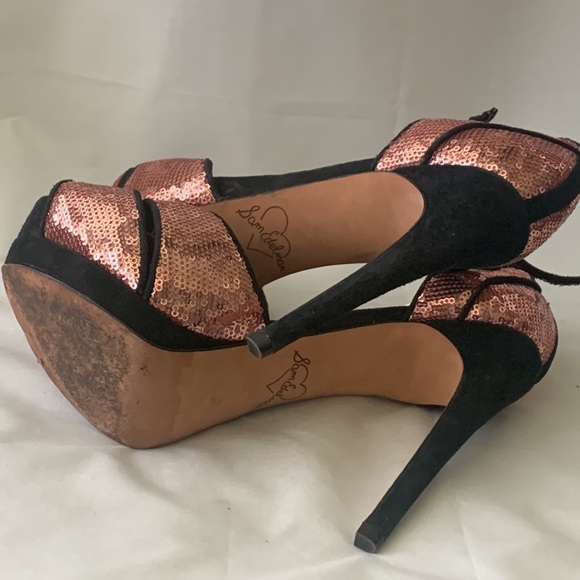 Sam Edelman PAISLEY Sequin Ankle Strap Platform - Rose Gold Pink Size 8 - Picture 4 of 11